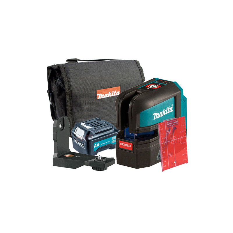 NIVEL LÁSER MAKITA SK106DZ Líneas Cruzadas Rojas 4 Puntos 12V + Adaptador Pila AAA + Funda Tela + Visor Niveles