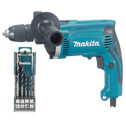 Taladro Percutor MAKITA HP1631K 16mm 710W Portabrocas Automático + Juego Brocas MAKITA OMNIBOHRER Taladros Con Percutor